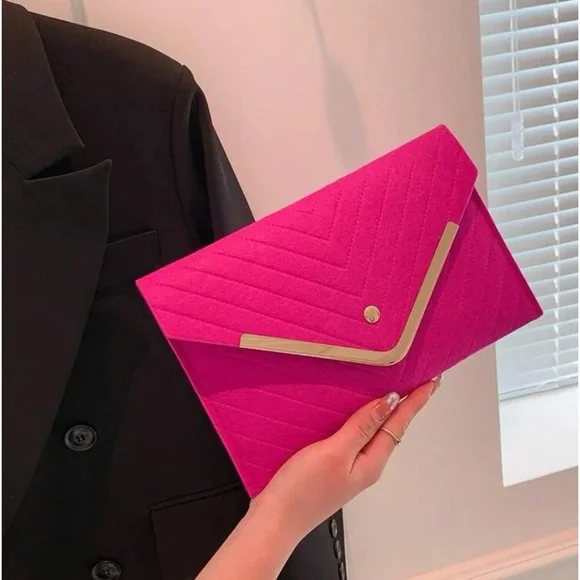 Hot Pink Chevron Envelope Bag - Medium Felt Flap - NWT - Picture 3 of 9